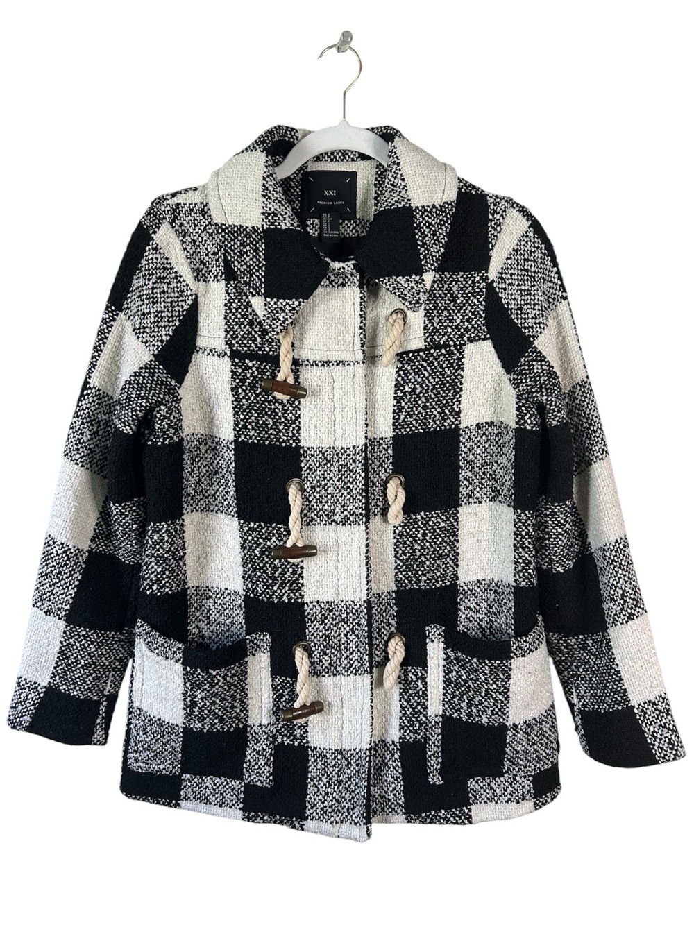 Forever 21 Black and White Buffalo Check Toggle Peacoat Size Small Ref (2)